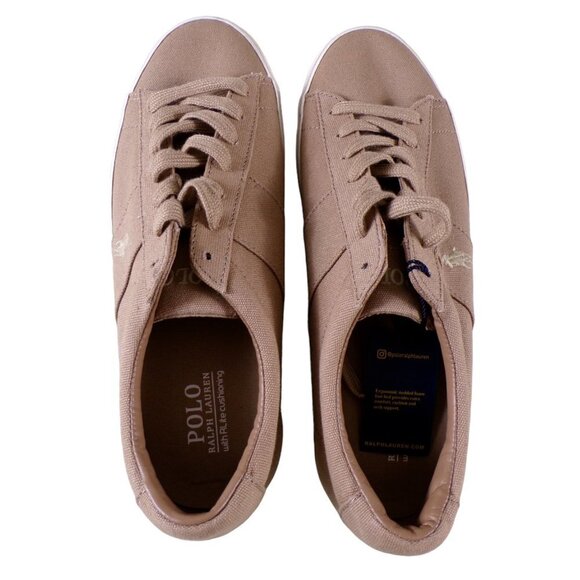 Polo Ralph Lauren Tan Sayer Canvas Low Top Lace Up Sneaker Mens 10.5 NEW #530